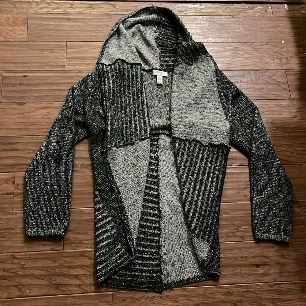Style & Company Woman’s  Black and Gray Wool Blend Hooded Sweater Size XL